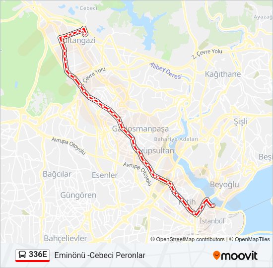 336E otobüs Hattı Haritası