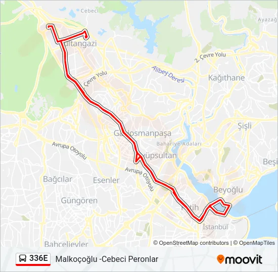 336E Bus Line Map