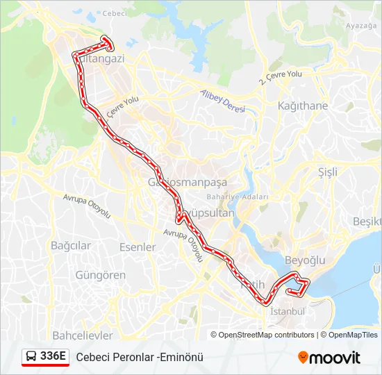 336E Bus Line Map