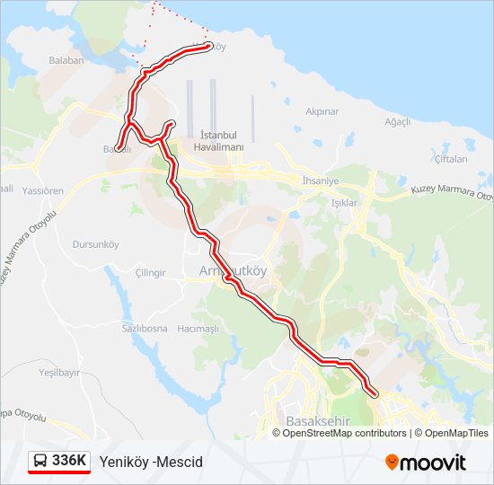 336K otobüs Hattı Haritası