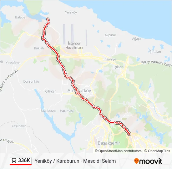 336K otobüs Hattı Haritası