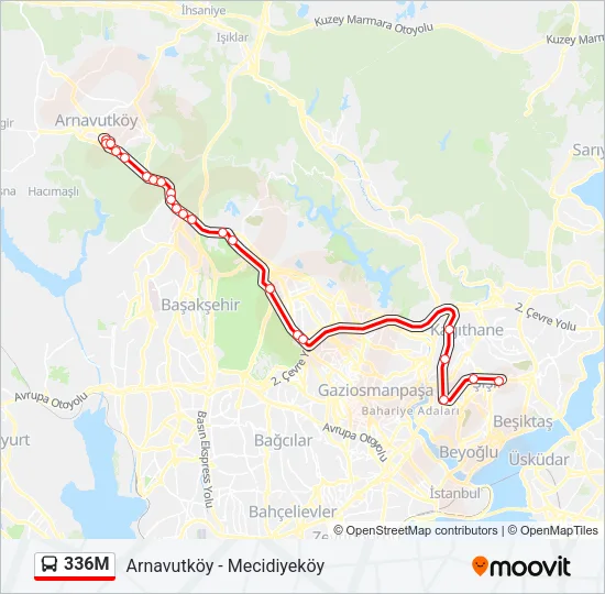 336M otobüs Hattı Haritası