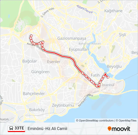 33TE Bus Line Map
