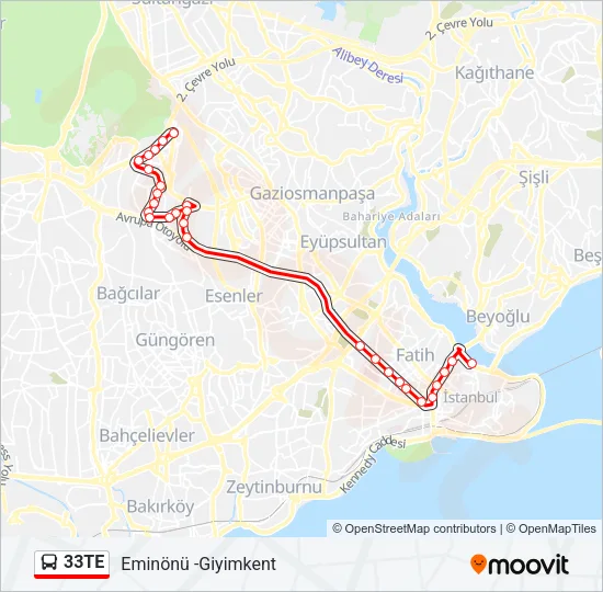 33TE Bus Line Map