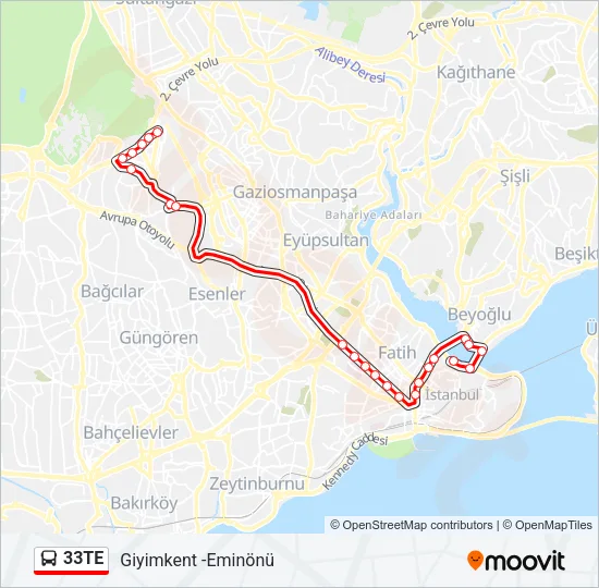 33TE Bus Line Map