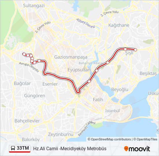 33TM bus Line Map