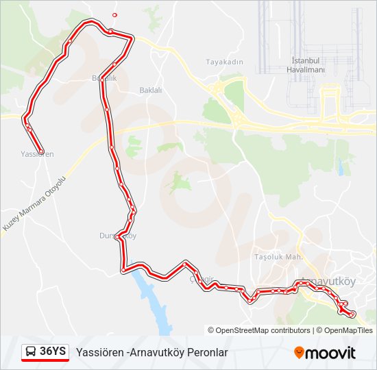 36YS otobüs Hattı Haritası