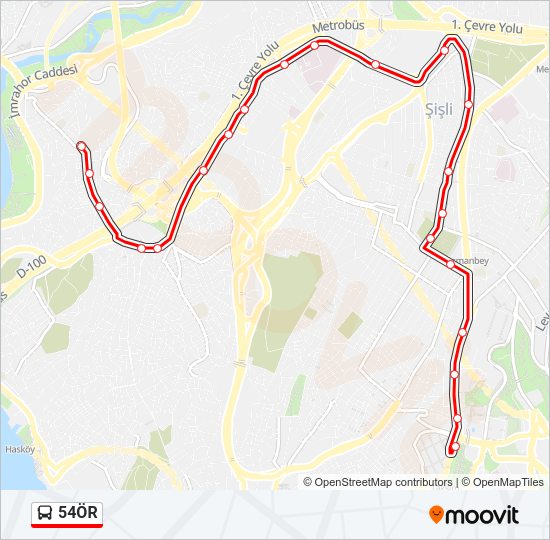 54ÖR otobüs Hattı Haritası