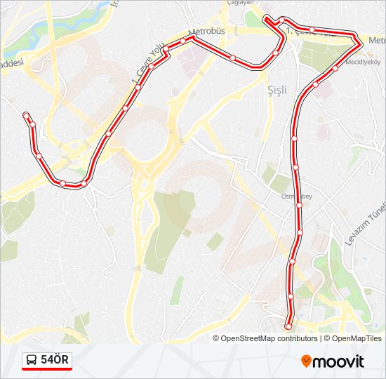 54ÖR otobüs Hattı Haritası