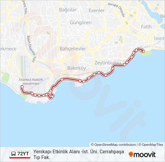 72YT Bus Line Map