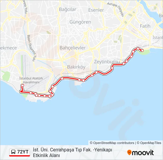 72YT Bus Line Map