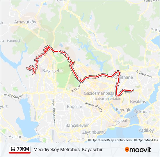 79KM otobüs Hattı Haritası