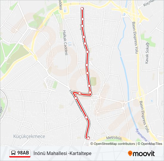 98AB otobüs Hattı Haritası