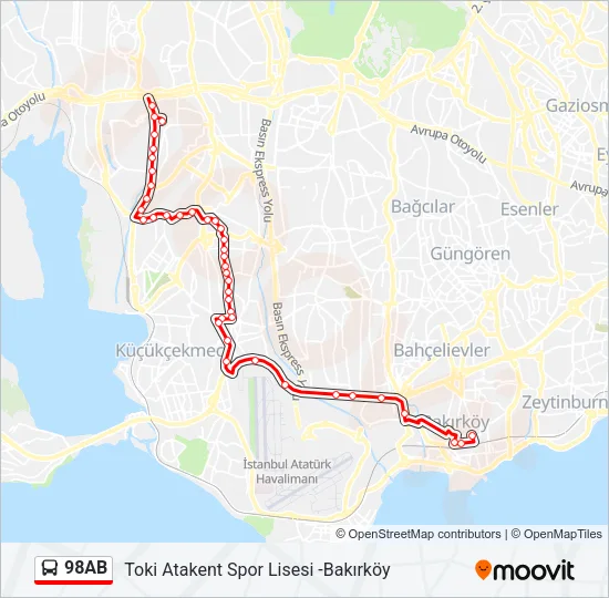 98AB Bus Line Map