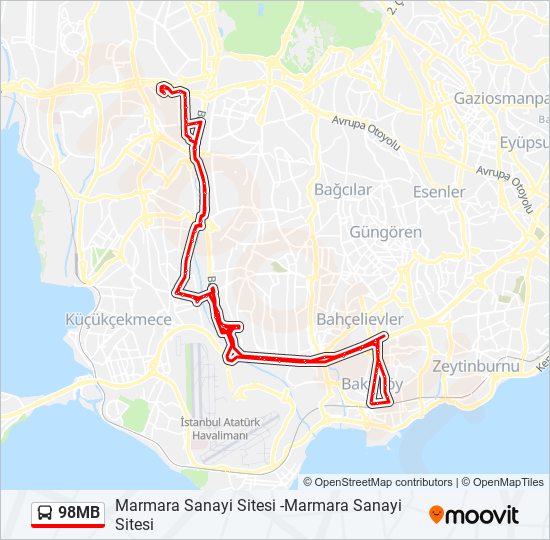 98MB otobüs Hattı Haritası