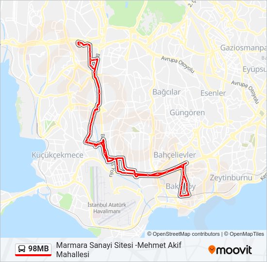 98MB otobüs Hattı Haritası