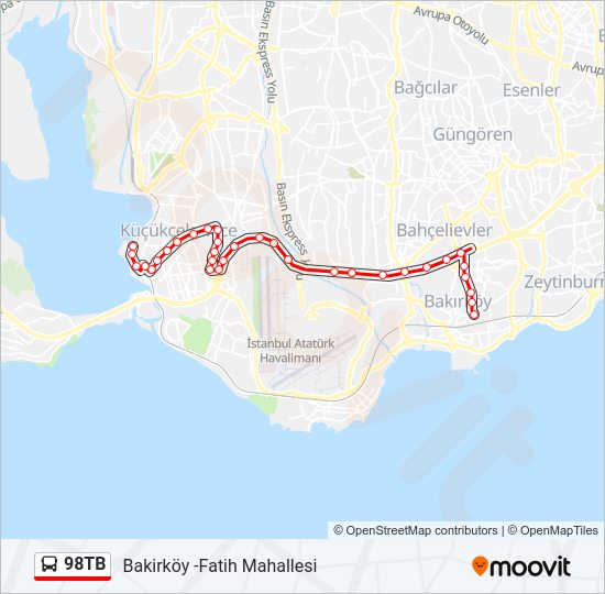 98TB bus Line Map