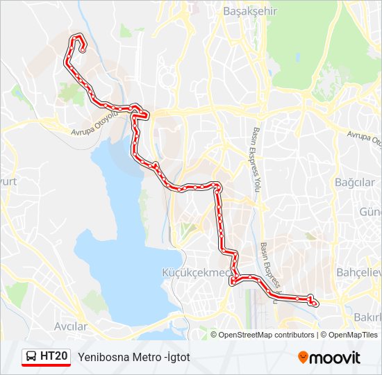 HT20 otobüs Hattı Haritası