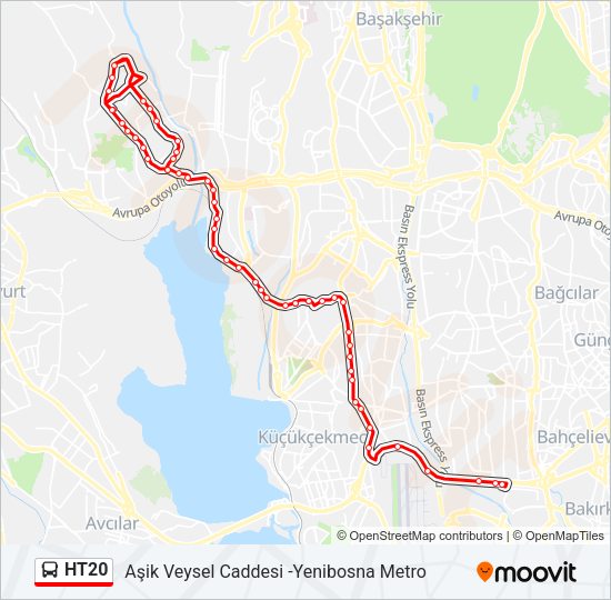 HT20 otobüs Hattı Haritası
