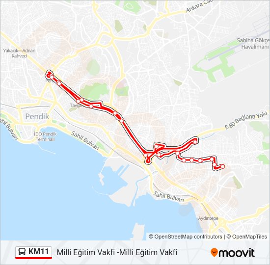 KM11 otobüs Hattı Haritası