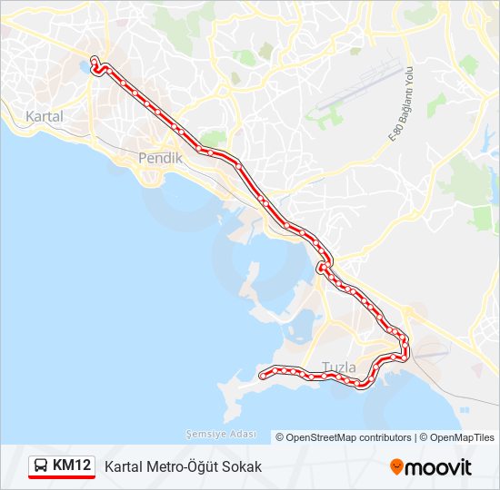 KM12 otobüs Hattı Haritası