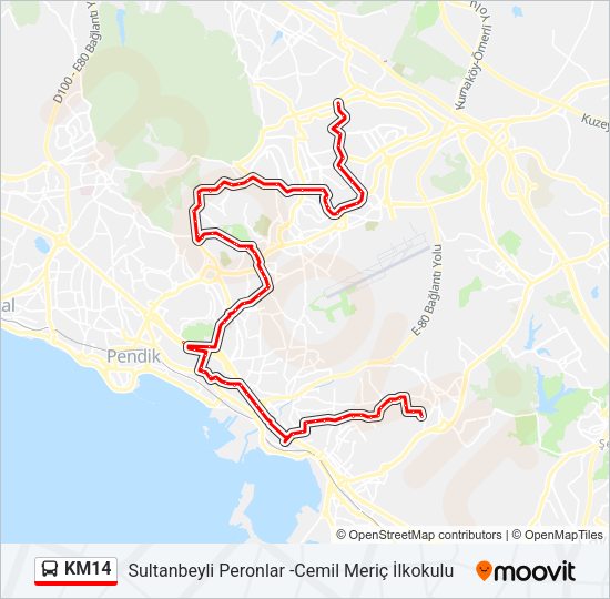 KM14 otobüs Hattı Haritası