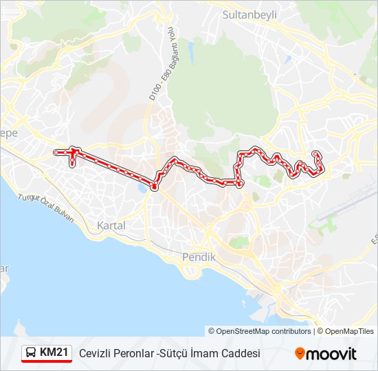 KM21 otobüs Hattı Haritası
