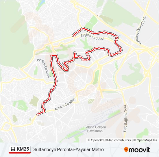 KM25 otobüs Hattı Haritası