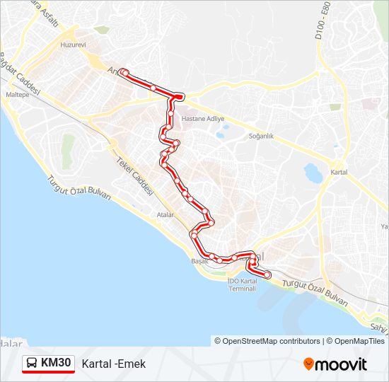 KM30 otobüs Hattı Haritası