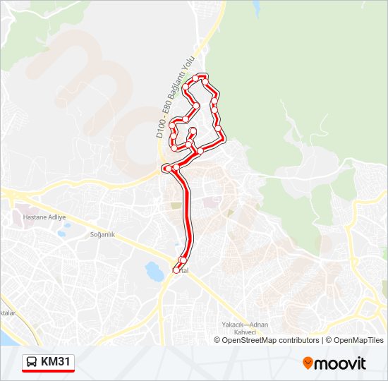 KM31 otobüs Hattı Haritası