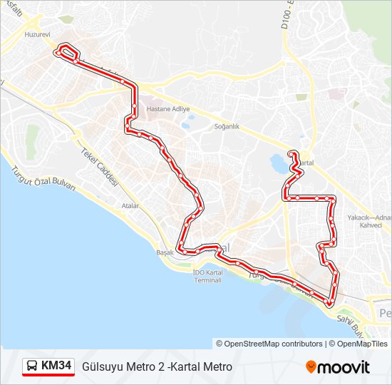 KM34 otobüs Hattı Haritası