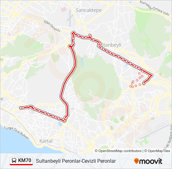 KM70 otobüs Hattı Haritası