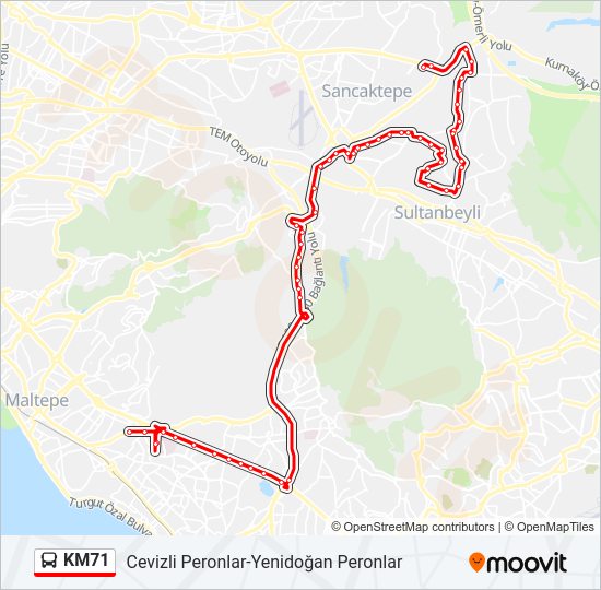 KM71 otobüs Hattı Haritası