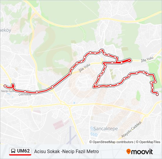 UM62 otobüs Hattı Haritası