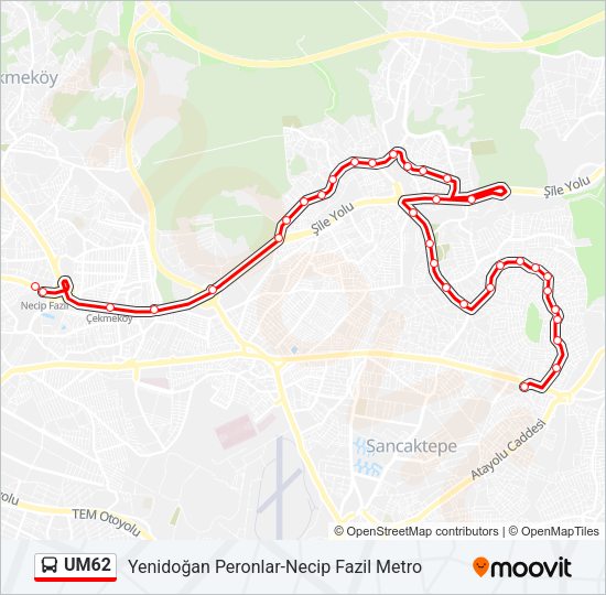 UM62 otobüs Hattı Haritası