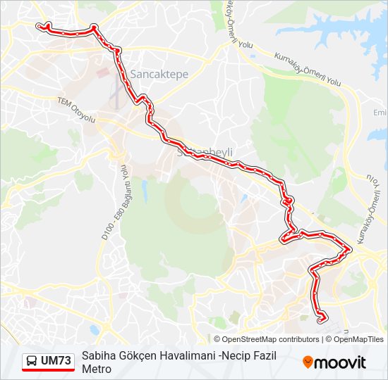 UM73 otobüs Hattı Haritası