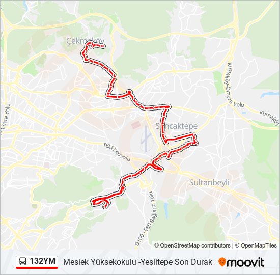 132YM otobüs Hattı Haritası