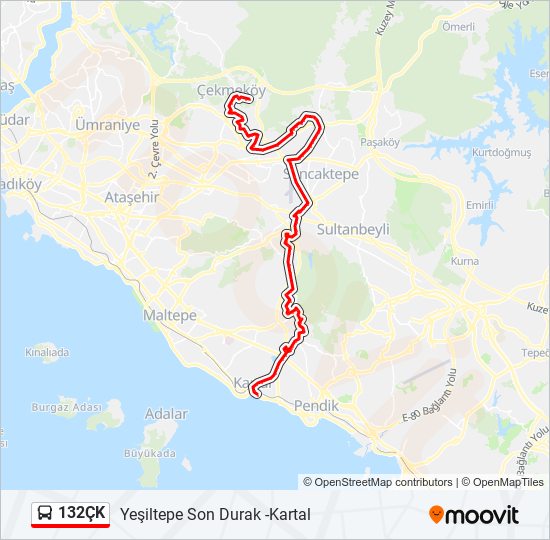 132ÇK otobüs Hattı Haritası