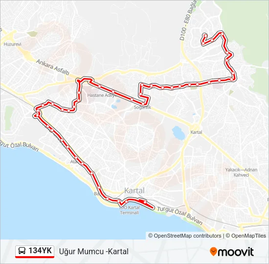 134YK Bus Line Map