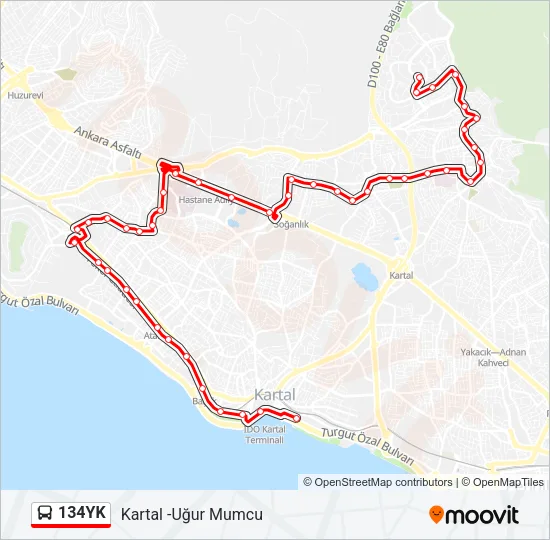 134YK Bus Line Map