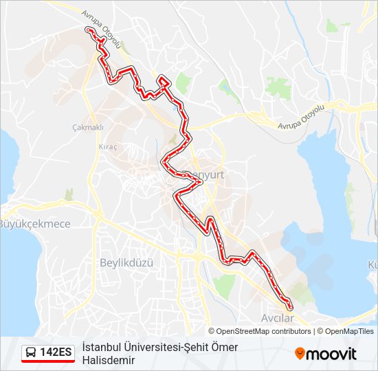 142ES otobüs Hattı Haritası