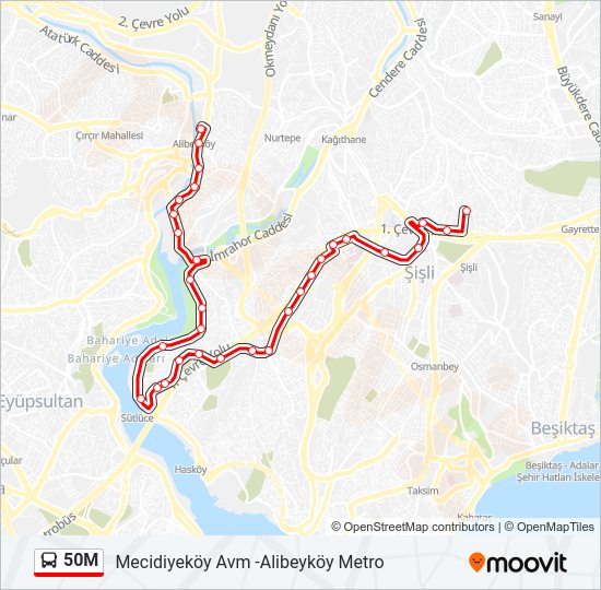 50M otobüs Hattı Haritası