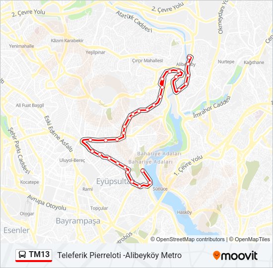 TM13 otobüs Hattı Haritası