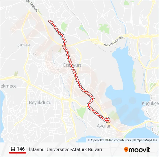 146 otobüs Hattı Haritası