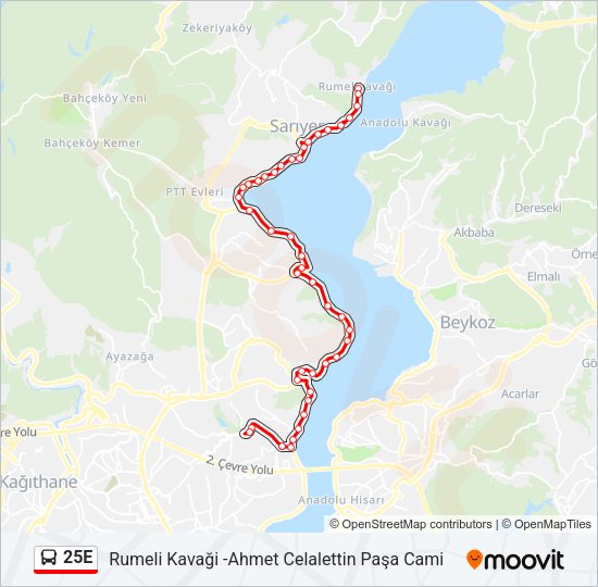 25E otobüs Hattı Haritası