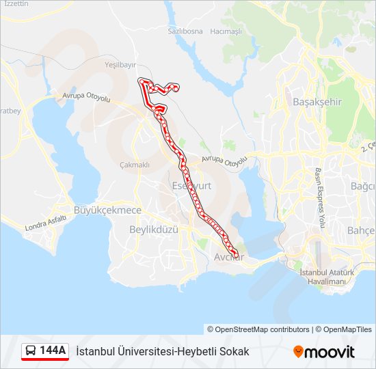 144A otobüs Hattı Haritası