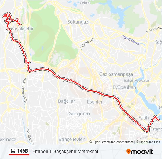 146B otobüs Hattı Haritası