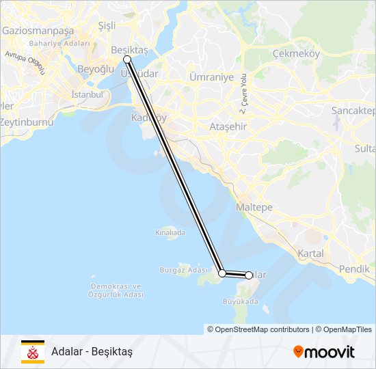 ADALAR - BEŞIKTAŞ vapur Hattı Haritası