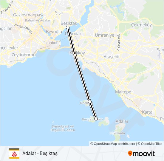 ADALAR - BEŞIKTAŞ vapur Hattı Haritası