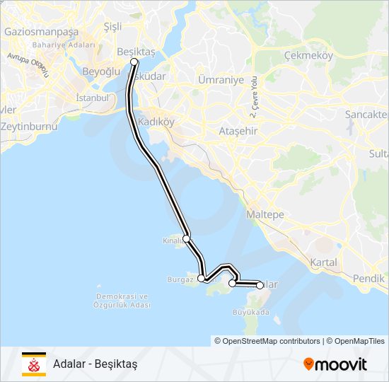 ADALAR - BEŞIKTAŞ vapur Hattı Haritası